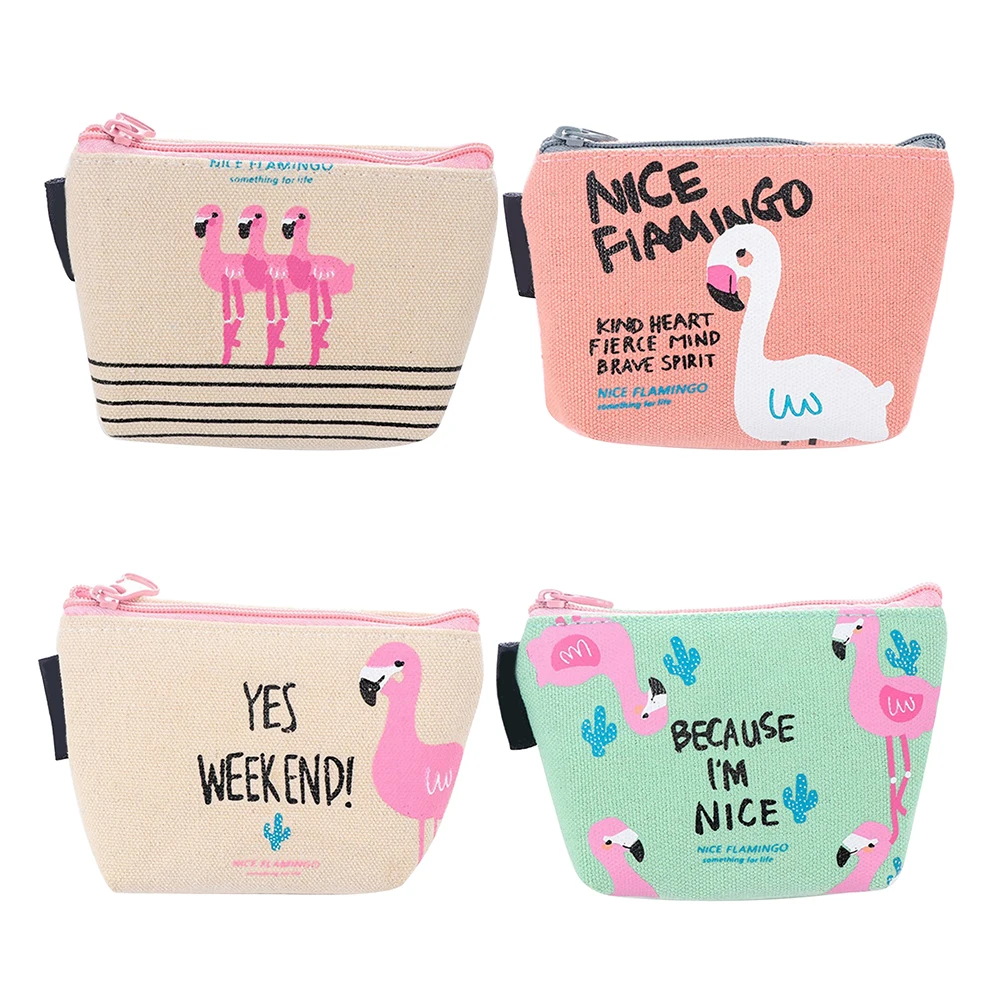 

Cute Cartoon Flamingos Coin Purse Canvas Card Holder Cash Zipper Wallet Bag Gift