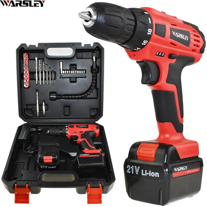 45N/M electric Screwdriver 21v power tools electric Drill Electric Cordless Drill 2 Batteries  Plastic box Mini Drill drilling 