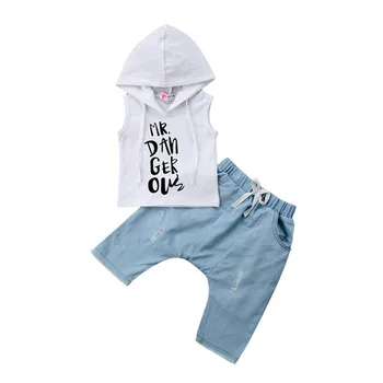 

6M-7Y Toddler Kid Baby Boy Clothes Cotton Sleeveless Hooded Tops T-shirt Denim Harem Pants Outfits Baby Clothes Child Clothing