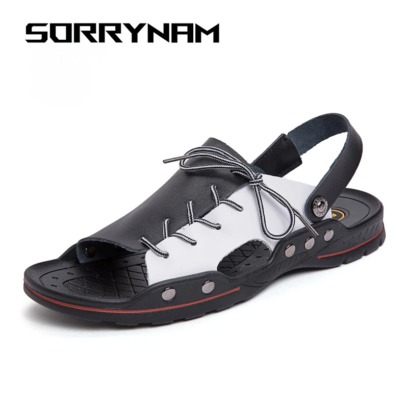 

Summer Sandals Men Leather Beach Men's Sandals Leisure 2019 Slippers Outdoor Flip Flops Summer Shoes Big Size 38-48 Sorrynam