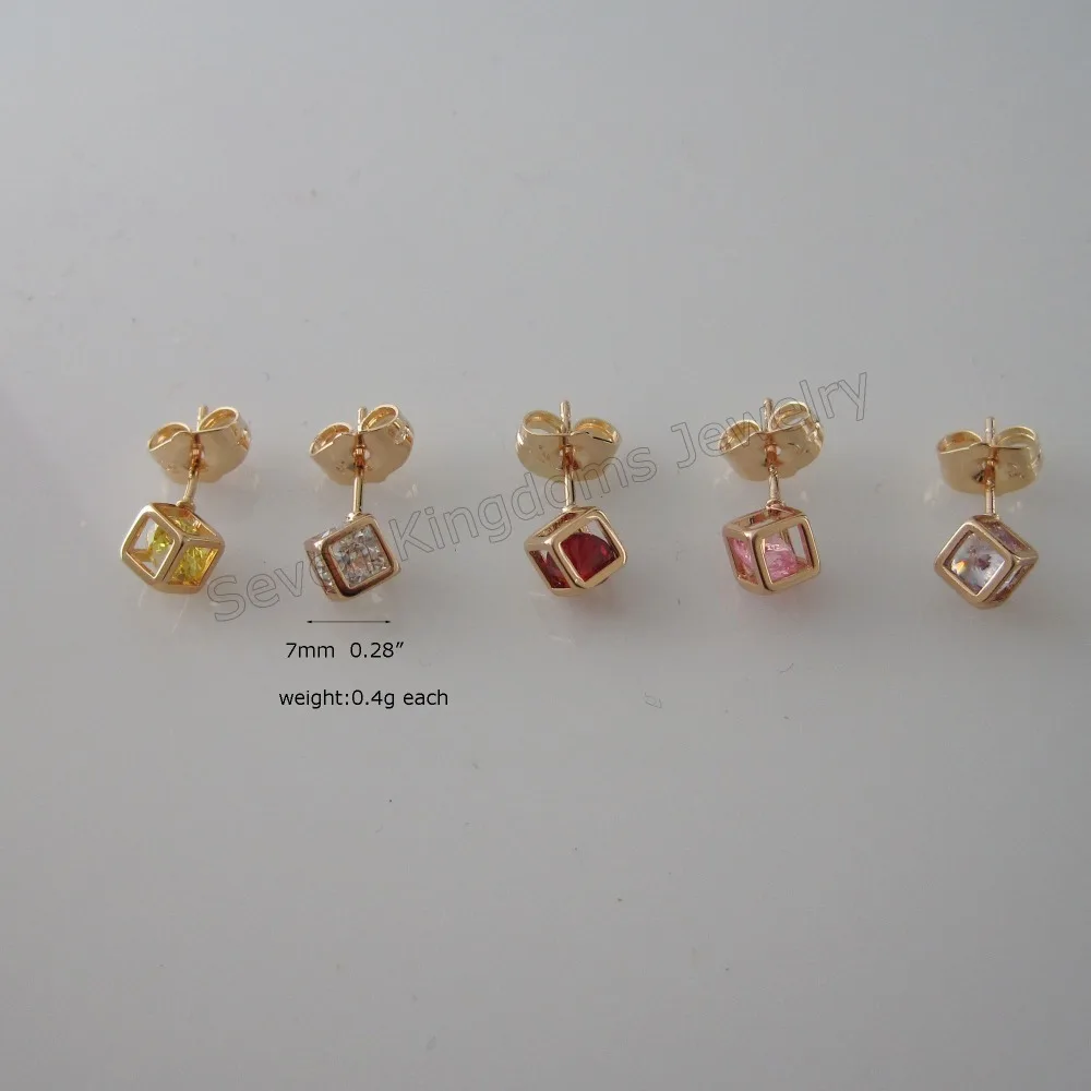 МИНИМАЛЬНЫЙ ЗАКАЗ 10$/5 ЦВЕТА БОЛЬШАЯ ШИРИНА 0.2" 0.4 Г В ФОРМЕ КУБА-ЖЕЛТОГО ЗОЛОТА GP СЕРЬГИ СТЕРЖНЯ/ЦВЕТ Немного КРАСНЫЙ