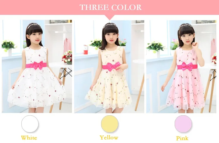 Girl tutu Dresses baby Print Girl Dress 2017 New Summer Flower Cute Bow Embroider Dresses O-neck Sleeveless Knee-Length