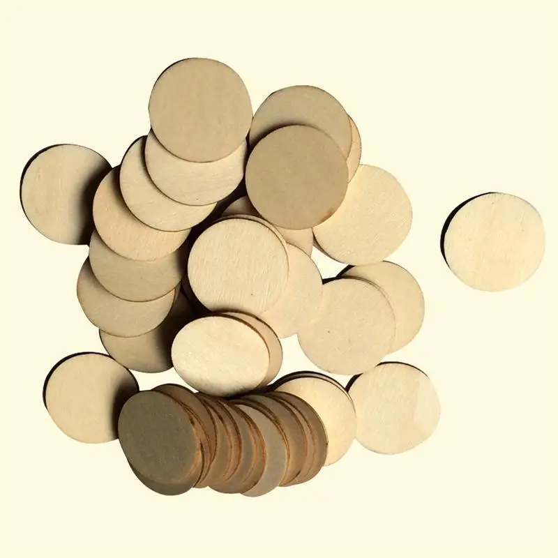 100pcs Round Wooden Pieces 32mm DIY Craft Wood Piece for Art Crafts