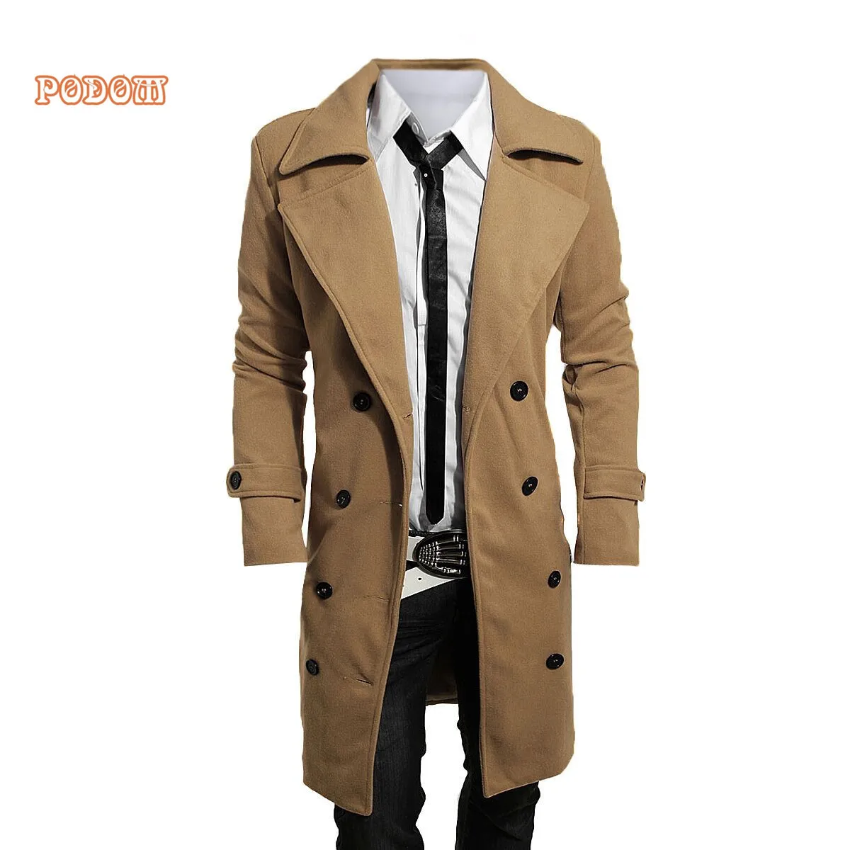 Men's Trench Jacket Business Smart Long Coats Casual Slim Fit Woolen