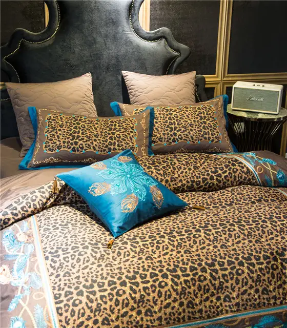 Us 148 8 40 Off Luxury India Style Bedding Set 80s Egyptian Cotton Silky 4 7pcs King Queen Size Leopard Pattern Bed Duvet Cover Sheet In