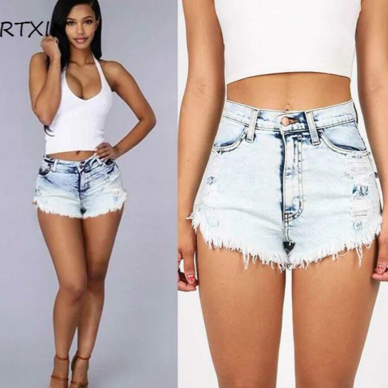 

Women's Distressed Denim Shorts Fashion Brand Vintage Tassel Ripped Loose High Waist Shorts Punk Sexy Short Jeans
