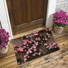 Else коричневый кирпичная стена плюща зеленые листья Розовые розы 3d узор принт противоскользящие декоративные пол двери коврик для дома Прихожая гостиная