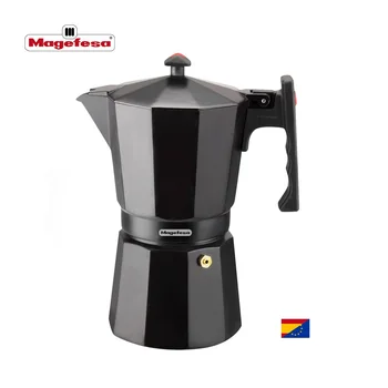 

Coffee Pot MAGEFESA Colombia-manufactured in foil back Extra thick. Knob and handles earbud Bakelite 9 cups Black