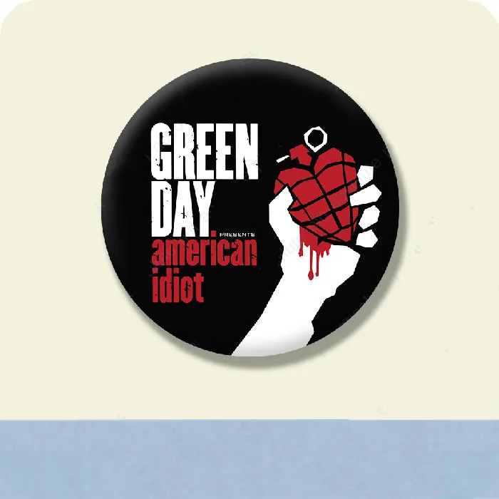 

Green Day Band Badges Brooches Pins Fit Bag Pants Clothes Party Favors Accessories U.S.A Idiot Round Buttons Gift