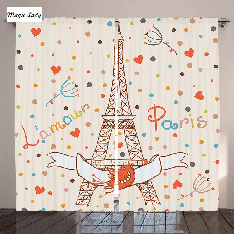 Double Window Curtains Bedroom Collection Paris Eiffel Tower Love Bird
