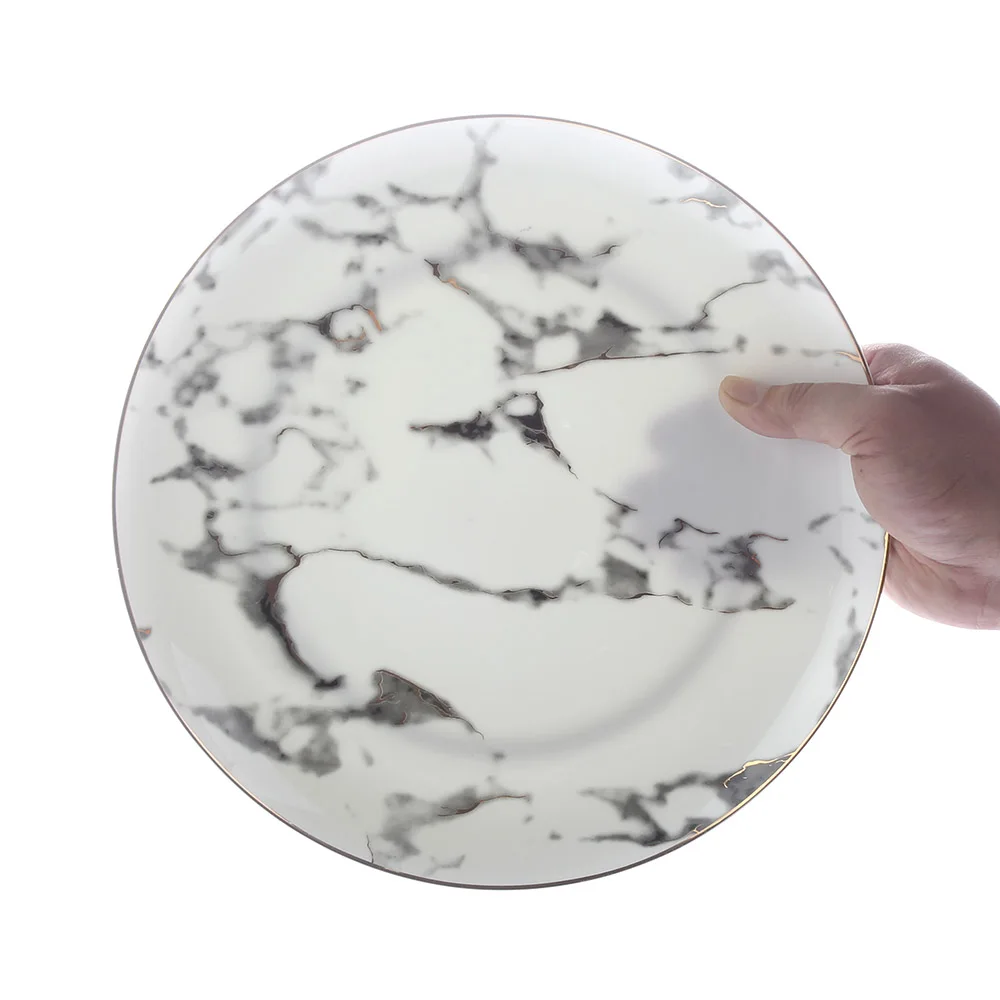 Tanie W europie 4 sztuk marmuru ceramicznych okrągły złoty wkładka kości talerz chiński stek deser talerze porcelanowe naczynia domowe naczynia kuchenne zestaw