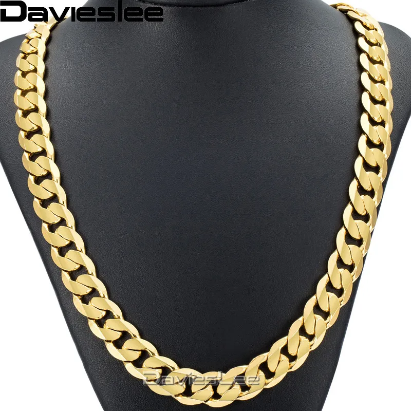 Davieslee Mens Necklace Curb Cuban Chain Gold Filled Jewelry Party