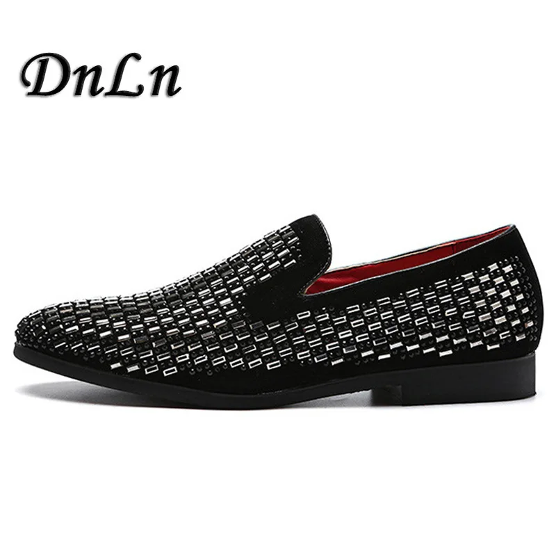 

2018 New Suede Men Loafers With Black Rhinestone Wedding And Party Men Casual Shoes Somking Slippers Big Size Men Flats D50