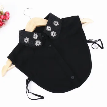 

Korean Chiffon Quality Flower Beading Removalbe Fake Collars Women Blouse Kraagie Nep Tunic Vestido Lace Black False Collar