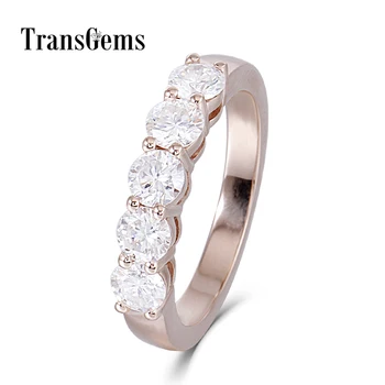 

Transgems Solid 14K Rose Gold Wedding Band 1.25CTW 4mm F Color Clear Moissantie Half Enternity for Women Wedding Jewelry Gift