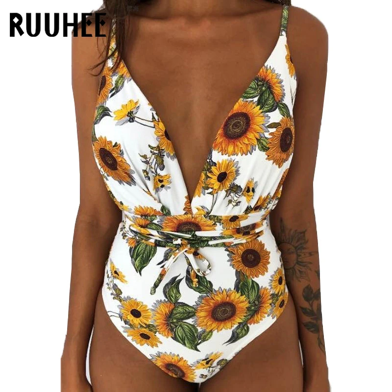 Günstige RUUHEE Bademode Badeanzug Frauen Sexy V ausschnitt Body Badeanzug Backless Schwimmen Anzug Für Frauen Pads Bademode 2019