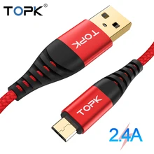 TOPK 1M Hi-Tensile Micro USB Cable Nylon Braid Data Cable For Samsung Galaxy S7 edge S6 Xiaomi Redmi Note 5 Mobile Phone Cables