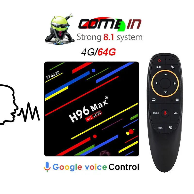 Goedkoop Tv box H96max + Google Voice Control Smart TV BOX Android 8.1 Amlogic RK3328 4 gb 64 gb Streaming Google spelen Netflix PK X96 mini