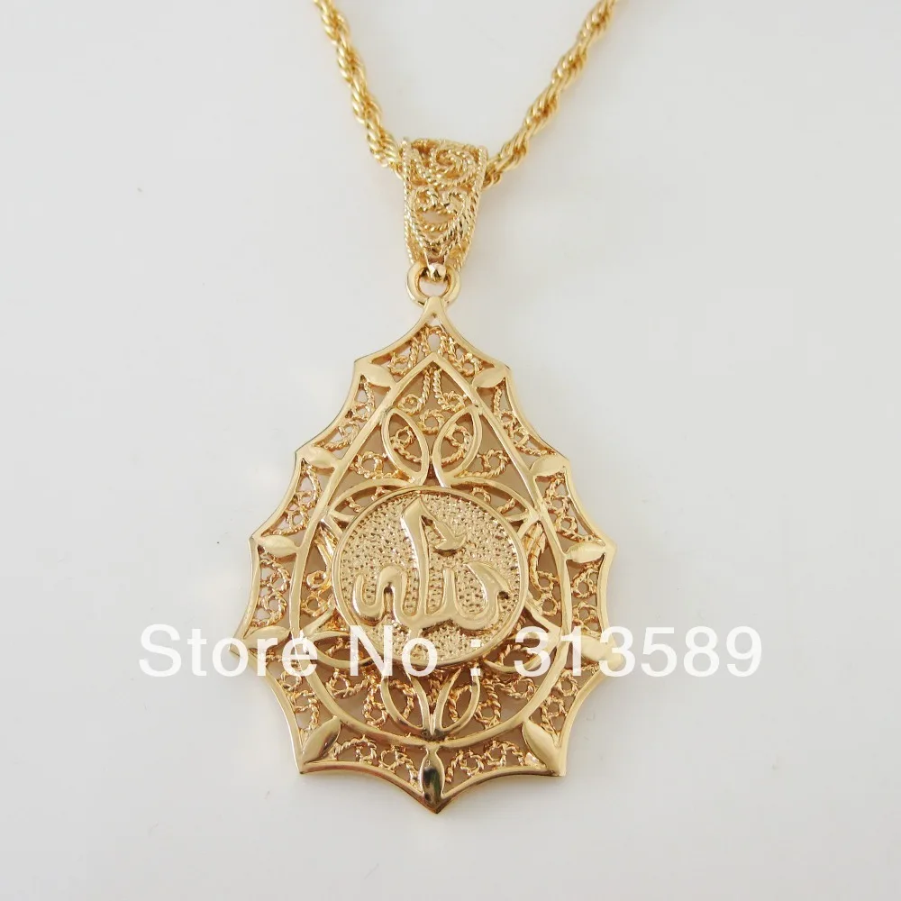 Foromance YELLOW GOLD GP COLOR OVERLAY 24" ROPE NECKLACE&ampMUSLIM ALLAH GOD WATER DROP SHAPED PENDANT EP/Great Money Maker | Украшения