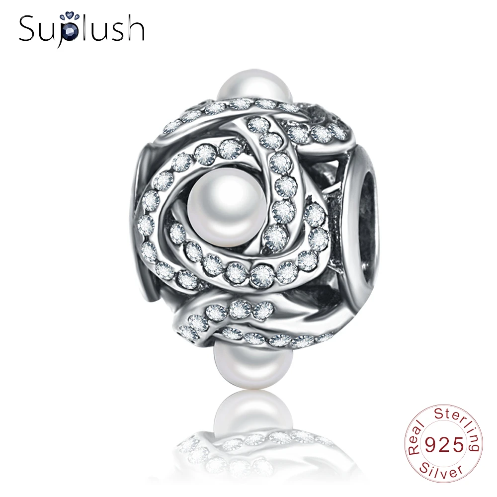 Suplush PSMB0923 из чистого серебра 925 пробы светящийся узел любви жемчужные шарики