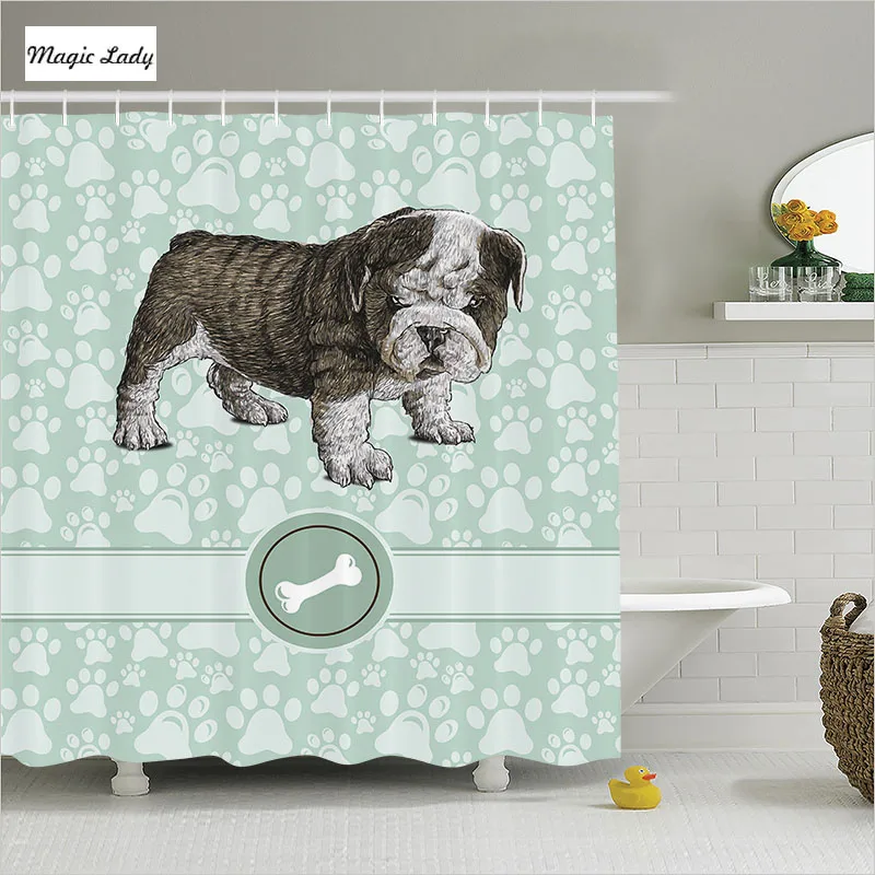 Shower Curtain With Animals Bathroom Accessories Dog Bone Pet Baby Paws