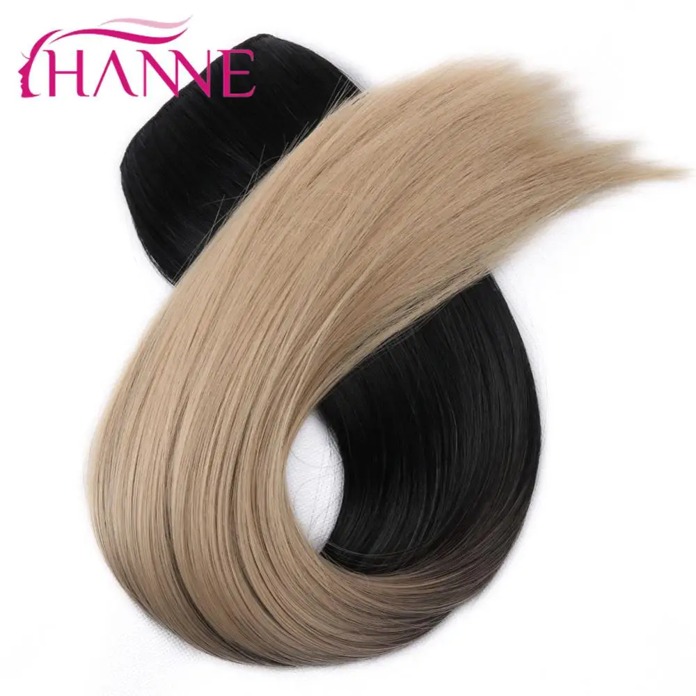 HANNE черный в серый/Блонд прямые термостойкие синтетические волокна Омбре или чистый цвет 24 дюйма длинные ткать клип в наращивание волос - Цвет: 1B blonde