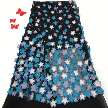

Latest Nigerian 3D Lace Fabrics 2018 High Quality African Laces Fabric Bridal Embroidered French Tulle Lace Fabric black H1092