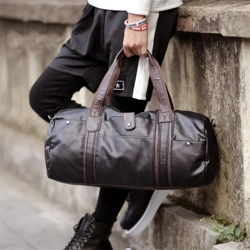 

2018 Men Travel Bags Black Blue Men Tote Shoulder Travel Bag Portable Men Handbags Big Weekend Bag Women Leather Duffle Bag