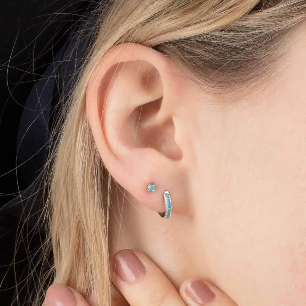 

925 sterling silver mini turquoises hoops earring for girl small cute hoop Huggie elegance lovely new arrived fashion jewelry