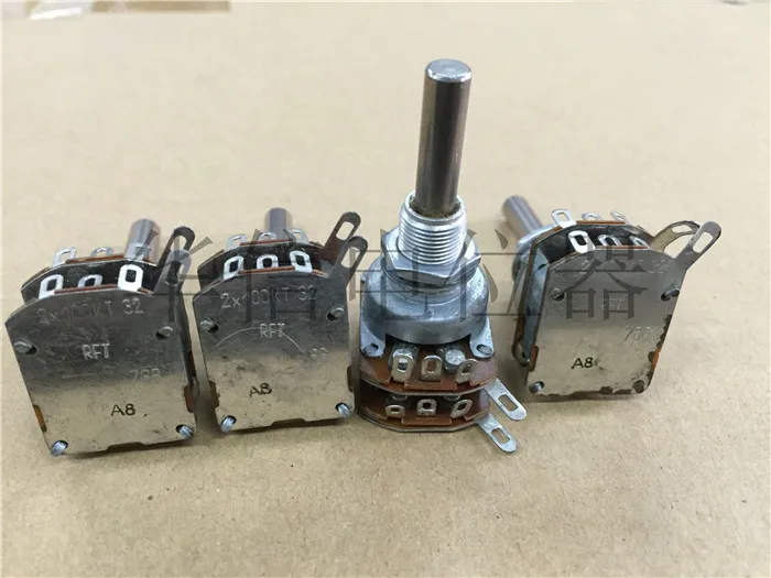 

Original new 100% import double potentiometer RFI 766 2X100KT 100K with fixed handle long 34MM round (SWITCH)