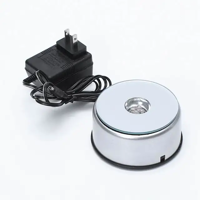 Silver Battery Operated 3D Crystal Glass Lamp Base Trophy Laser 4 LED Lights Rotating Display Stand Silver Battery Operated 3D Crystal Glass Lamp Base Trophy Laser 4 LED Lights Rotating Display Stand
