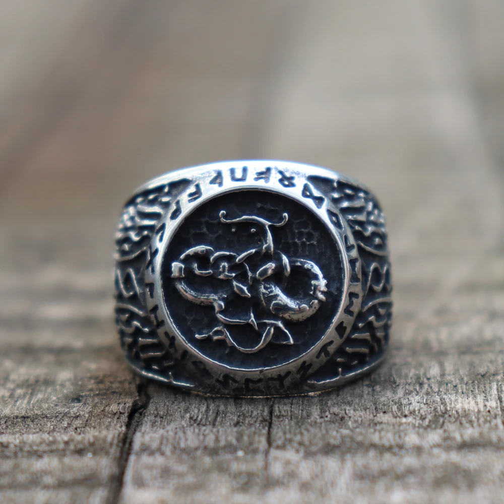 Мужское кольцо викингов EYHIMD Norse Futhark Rune Скандинавское ювелирное изделие из