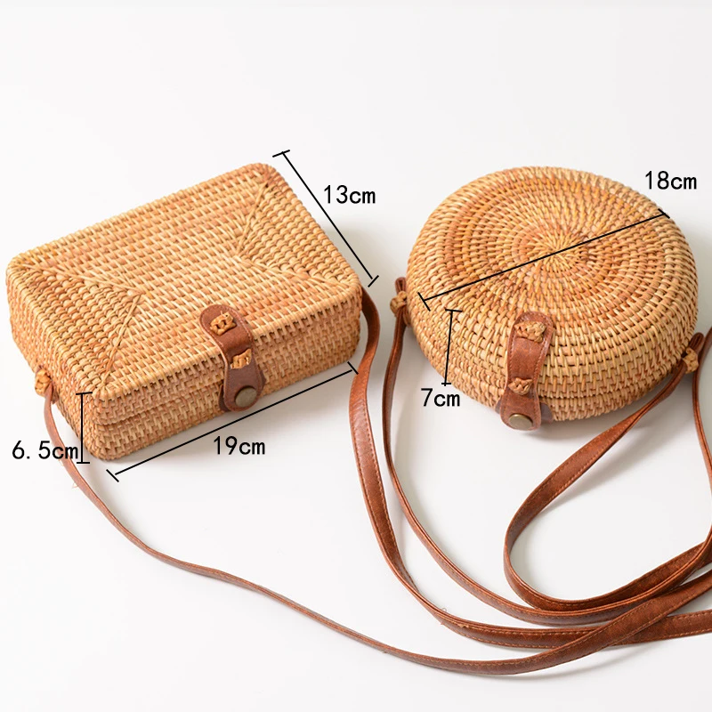 FEMALEE Handmade Rattan Woven Round Women Crossbody Bag Vintage Straw Square Box Messenger Bag Lady Summer Beach Shoulder Bags