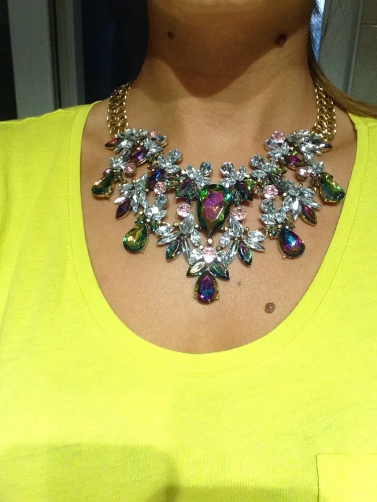 Luxury Statement Colorful Flower Boho Maxi Gem Necklace Gem*