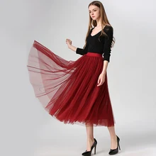 ELEXS три Слои длинные Тюлевая юбка s Для женщин большие качели зима Тюлевая юбка эластичные Высокая Талия плиссированная юбка миди E7929