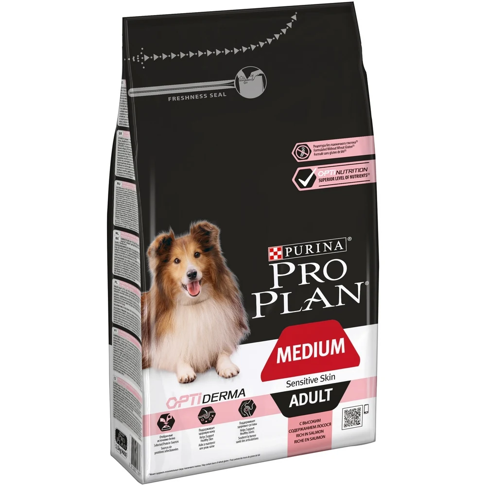 Pro Plan Medium Adult Sensitive Skin для взрослых собак средних пород с чувствительной кожей, Лосось, 7 кг