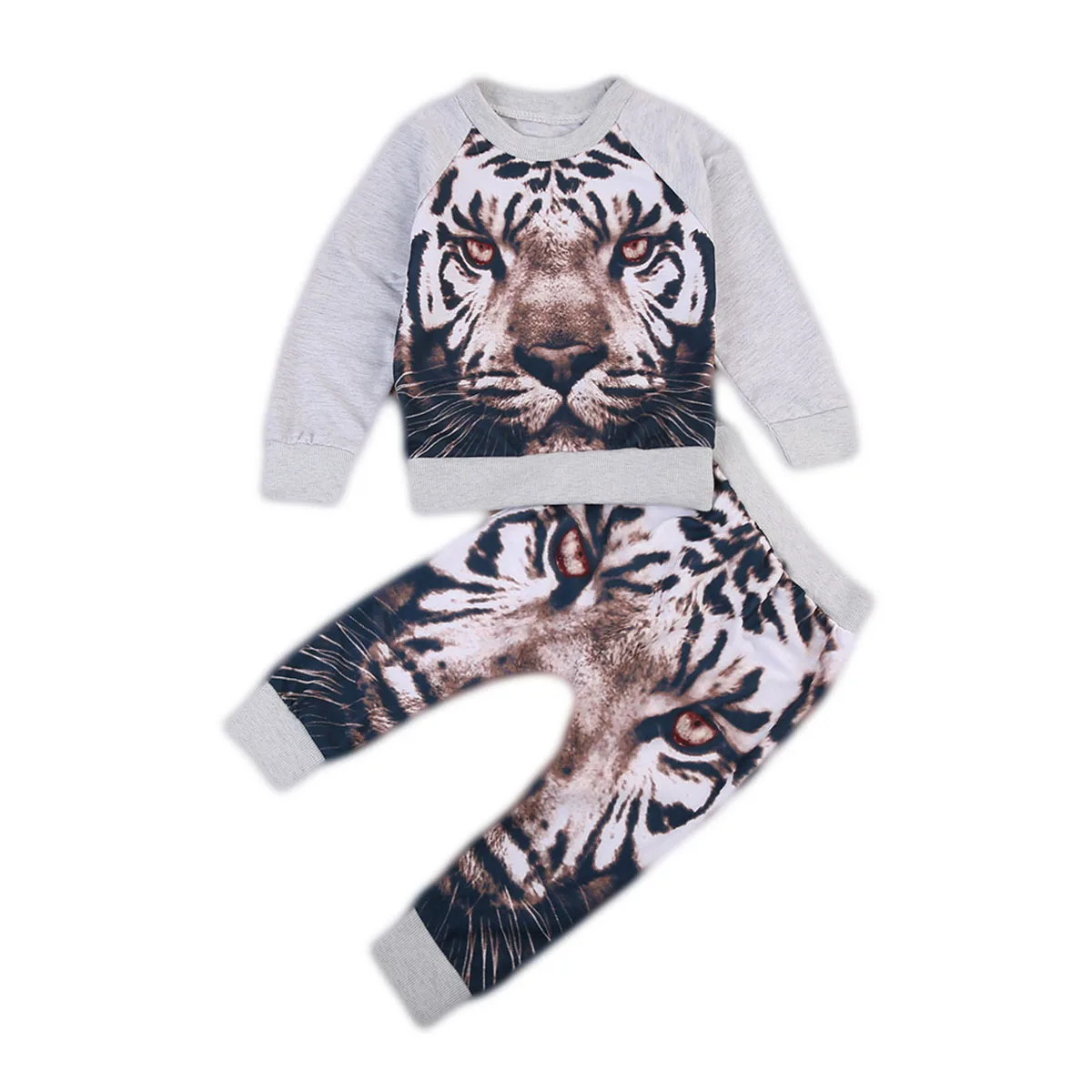 2 предмета, осенняя одежда с принтом Тигра для маленьких мальчиков хлопковый свитер с длинными рукавами Топы и штаны, комплект одежды, зимняя детская одежда - Цвет: Серый