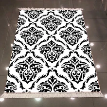 Еще черный белый дамасский этнический винтажный 3d узор принт, микроволокно анти-скольжение обратно моющиеся декоративные килим области ковер