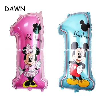 

1PC 32icnh Number 1 Baby Shower Minnie and Mickey mouse Foil Balloon 1st Birthday party Decoration Inflatable kid toy ballon