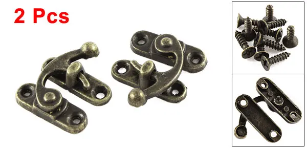 2Pcs 33mmx29mm Antique Brass Zinc Alloy Padlock Hasp Hook Lock Latch For Mini Jewelry Wooden Box With Screws Furniture Hardware