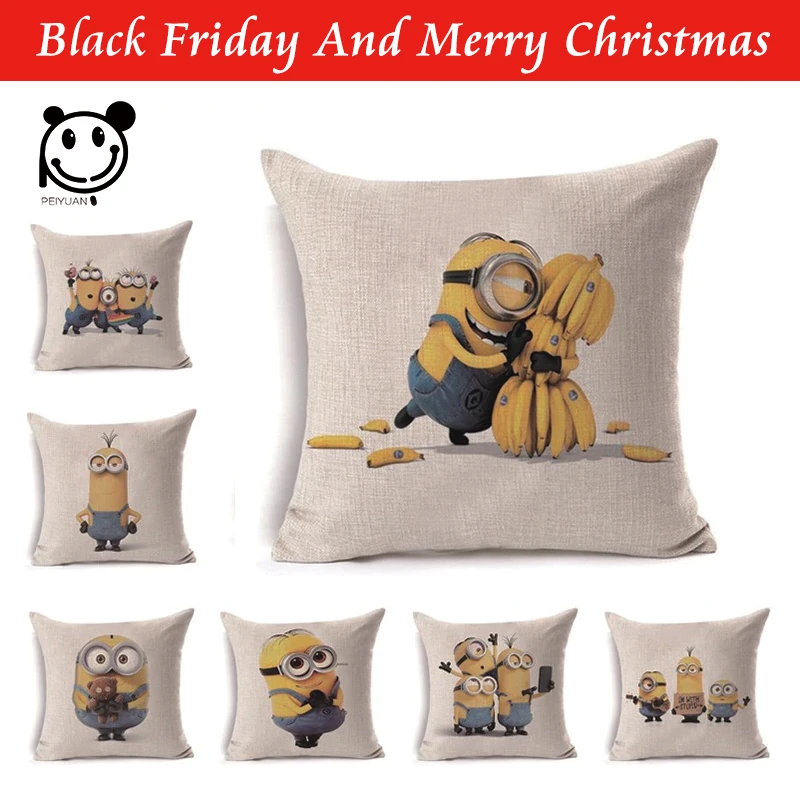 

PEIYUAN Brand Cartoon Cushion Cover Cute Strange Minions Pillowcase Cover Custom Throw Pillow Cover Decorative Pillow Case