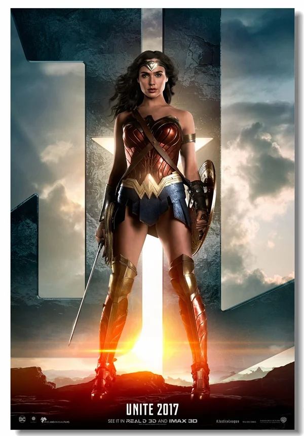 Пользовательские холст стены Аксессуары пикантные гадот Wonder Woman плакат Wonder Woman наклейка Лига Справедливости Стикеры DC обои#0039