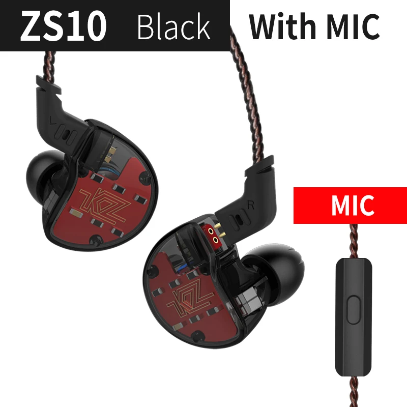 KZ ZS10 наушники 4BA+ 1DD гибридная технология в ухо монитор спортивные наушники шумоподавление HIFI бас игровая гарнитура для телефона - Цвет: ZS10Blackwithmic