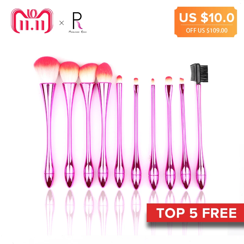 

Princess Rose 10pcs Shape Makeup Brushes Professional Make Up Brush Box Set Gradient Red Pro Brushes For MAKE Brochas Maquillaje