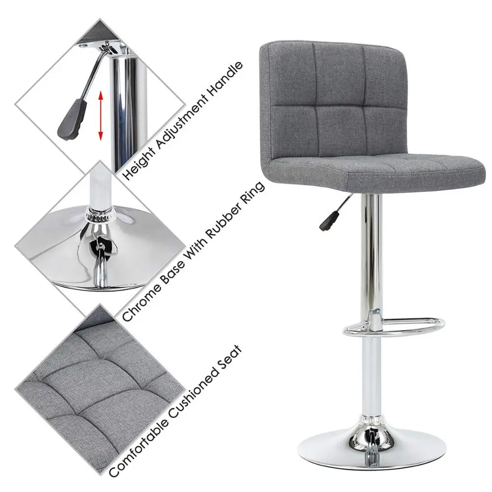 IntimaTe WM Heart Cuban Style Fabric Bar Stools Set of 2, Modern Kitchen Breakfast Stool Chairs With Back