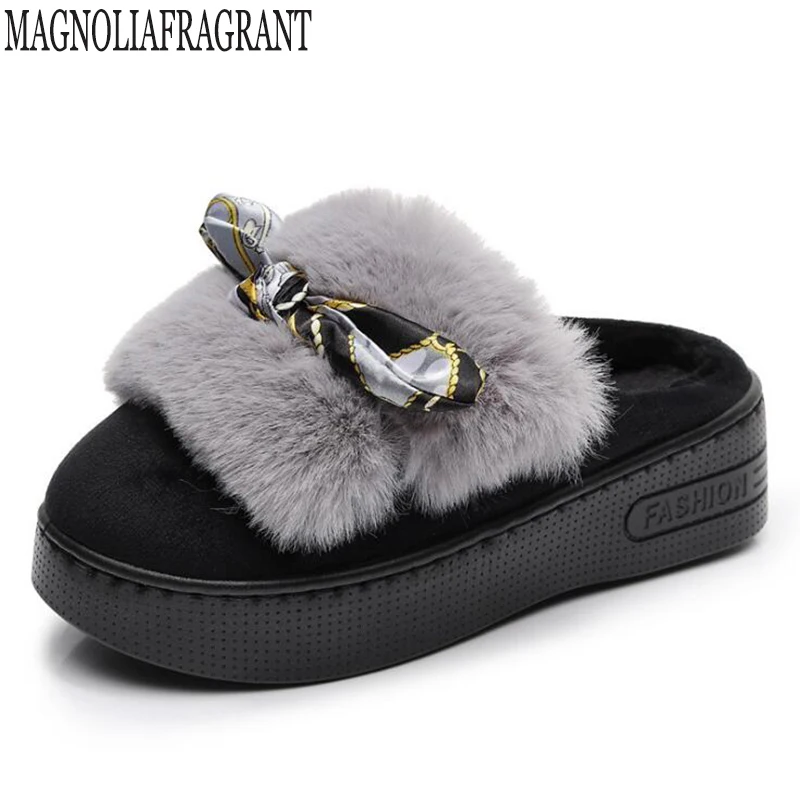 

Hot cute Women Slippers with fur Home Indoor Plush Slippers sandal Female Ladies Shoes platform Bow Non-slip home slippers c297