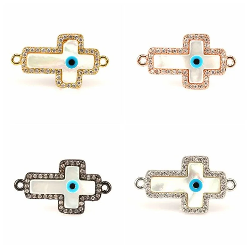 

Evil eye Shell Cross Beads connector link Micro Pave for DIY Bracelet Making Jewelry making 12*20mm