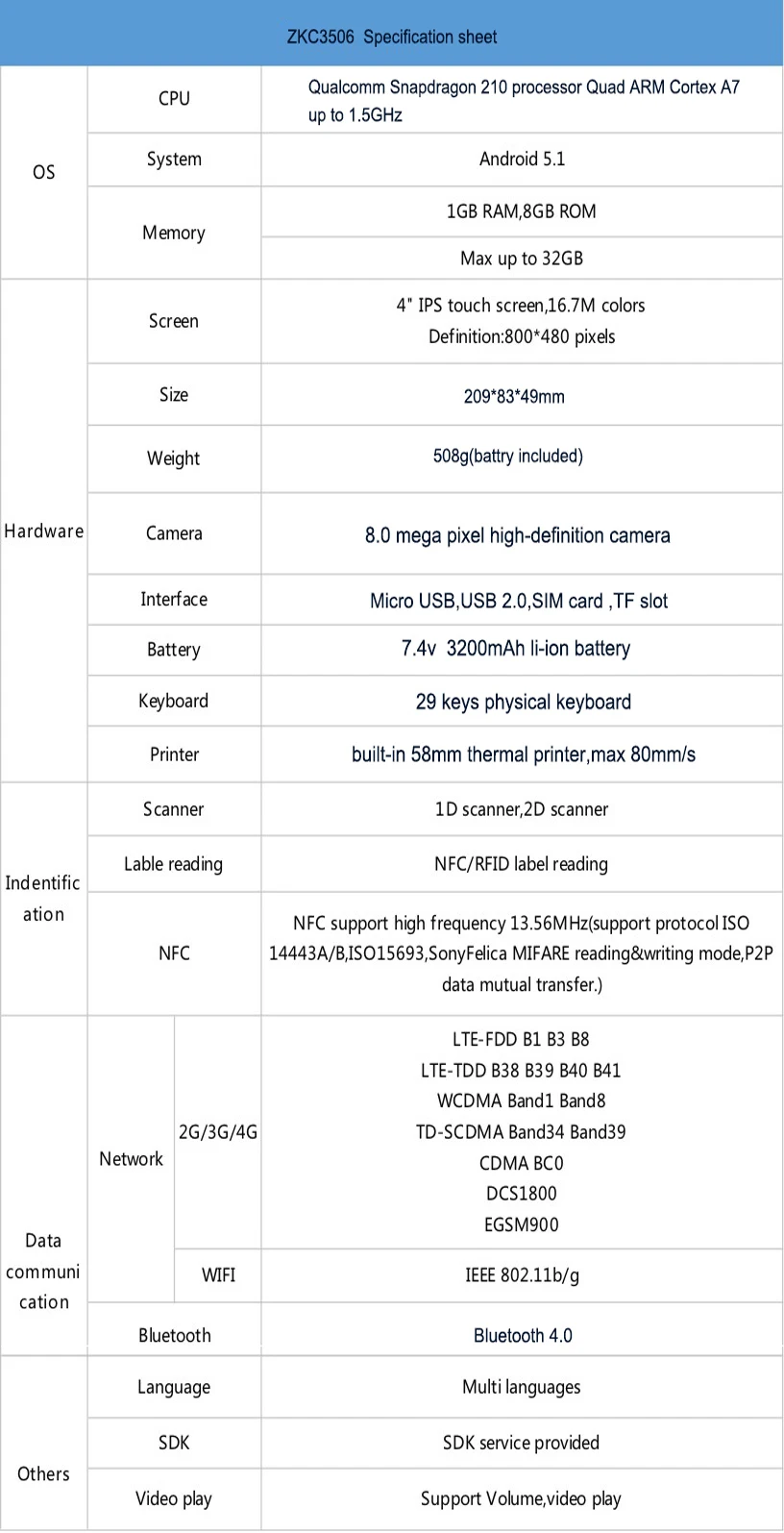 Android 5,1 ручной сканер штрих-кода с со встроенным принтером PDA3506