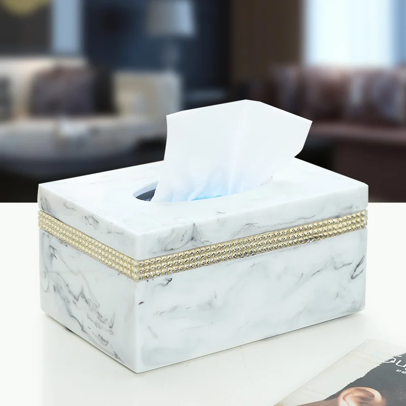 

Nordic Style Marble Resin Hand-stamped Tissue Box Living Room Dining Room Desk Paper Towel Storage Box Home Decoration
