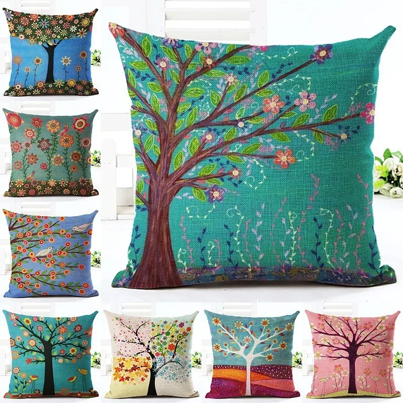 

Fresh Beauty Floral Trees Printed Cushion House-ware fine Linen Throw Pillow Almofadas Home Couch Seat Decor Cojines 45x45cm 1pc